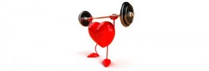 Cartoon of a heart holding up heavy weights